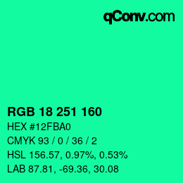 カラーコード: RGB 18 251 160 | qconv.com