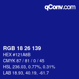 Color code: RGB 18 26 139 | qconv.com