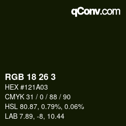 Color code: RGB 18 26 3 | qconv.com