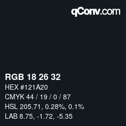 Color code: RGB 18 26 32 | qconv.com