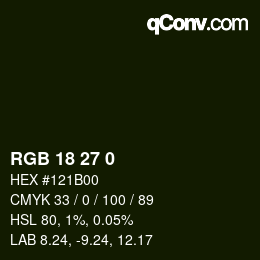 Color code: RGB 18 27 0 | qconv.com