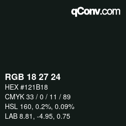 Color code: RGB 18 27 24 | qconv.com