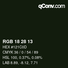 Color code: RGB 18 28 13 | qconv.com