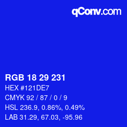 Color code: RGB 18 29 231 | qconv.com