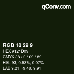 Color code: RGB 18 29 9 | qconv.com