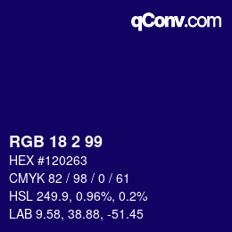 カラーコード: RGB 18 2 99 | qconv.com