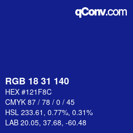 Farbcode: RGB 18 31 140 | qconv.com