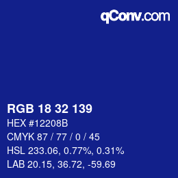 Color code: RGB 18 32 139 | qconv.com