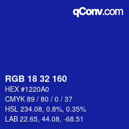 カラーコード: RGB 18 32 160 | qconv.com