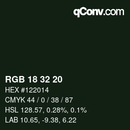 Color code: RGB 18 32 20 | qconv.com