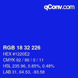 Color code: RGB 18 32 226 | qconv.com