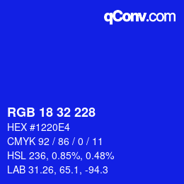 Color code: RGB 18 32 228 | qconv.com
