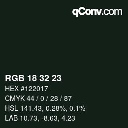 Color code: RGB 18 32 23 | qconv.com