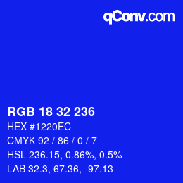 Color code: RGB 18 32 236 | qconv.com