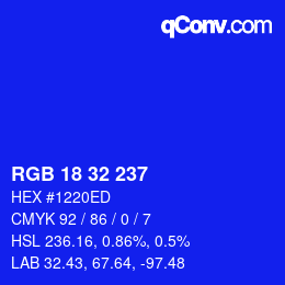 Color code: RGB 18 32 237 | qconv.com