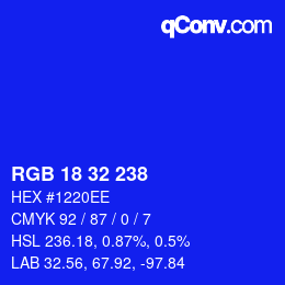 カラーコード: RGB 18 32 238 | qconv.com