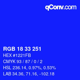 Color code: RGB 18 33 251 | qconv.com