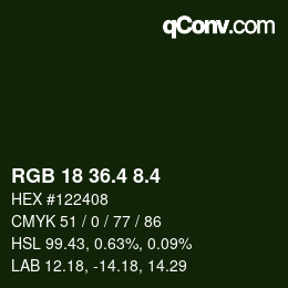 カラーコード: RGB 18 36.4 8.4 | qconv.com