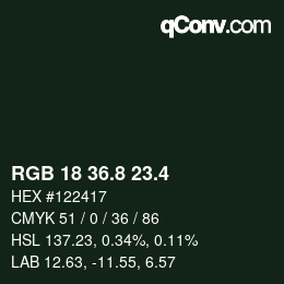 カラーコード: RGB 18 36.8 23.4 | qconv.com