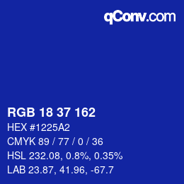 カラーコード: RGB 18 37 162 | qconv.com