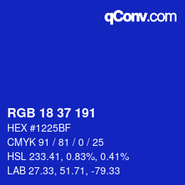 Color code: RGB 18 37 191 | qconv.com