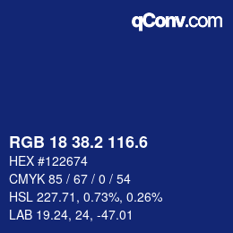 カラーコード: RGB 18 38.2 116.6 | qconv.com