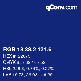 カラーコード: RGB 18 38.2 121.6 | qconv.com