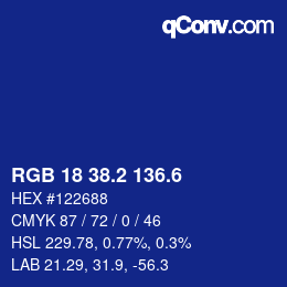 カラーコード: RGB 18 38.2 136.6 | qconv.com