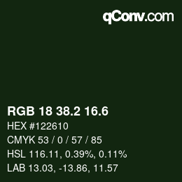 カラーコード: RGB 18 38.2 16.6 | qconv.com