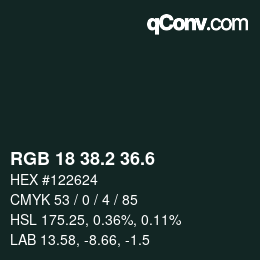 カラーコード: RGB 18 38.2 36.6 | qconv.com
