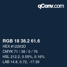 カラーコード: RGB 18 38.2 61.6 | qconv.com
