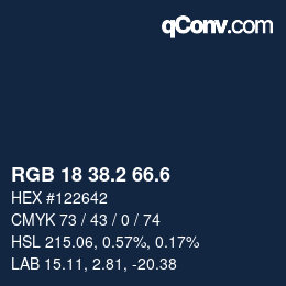 カラーコード: RGB 18 38.2 66.6 | qconv.com
