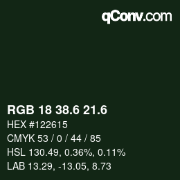 カラーコード: RGB 18 38.6 21.6 | qconv.com