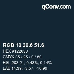 カラーコード: RGB 18 38.6 51.6 | qconv.com