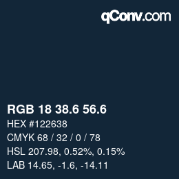 カラーコード: RGB 18 38.6 56.6 | qconv.com