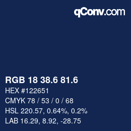 カラーコード: RGB 18 38.6 81.6 | qconv.com