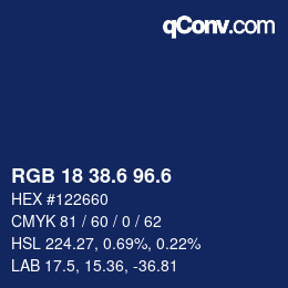 カラーコード: RGB 18 38.6 96.6 | qconv.com