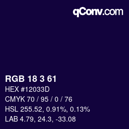 カラーコード: RGB 18 3 61 | qconv.com