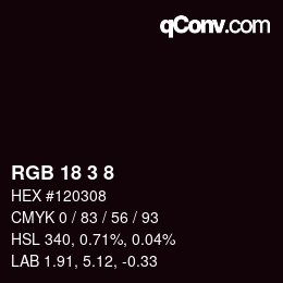 Color code: RGB 18 3 8 | qconv.com