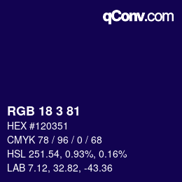 Color code: RGB 18 3 81 | qconv.com