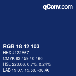 Color code: RGB 18 42 103 | qconv.com