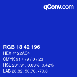 Color code: RGB 18 42 196 | qconv.com