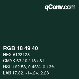 Color code: RGB 18 49 40 | qconv.com