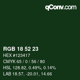 カラーコード: RGB 18 52 23 | qconv.com