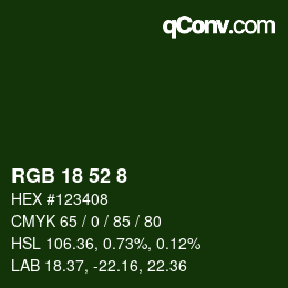 Color code: RGB 18 52 8 | qconv.com