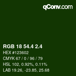 カラーコード: RGB 18 54.4 2.4 | qconv.com