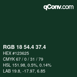 カラーコード: RGB 18 54.4 37.4 | qconv.com