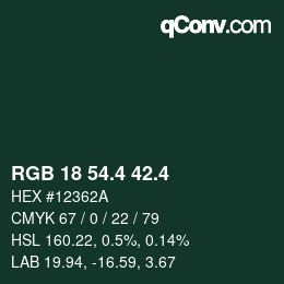 カラーコード: RGB 18 54.4 42.4 | qconv.com