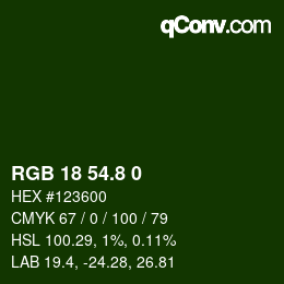 カラーコード: RGB 18 54.8 0 | qconv.com