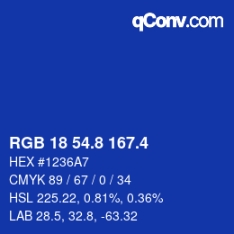 カラーコード: RGB 18 54.8 167.4 | qconv.com